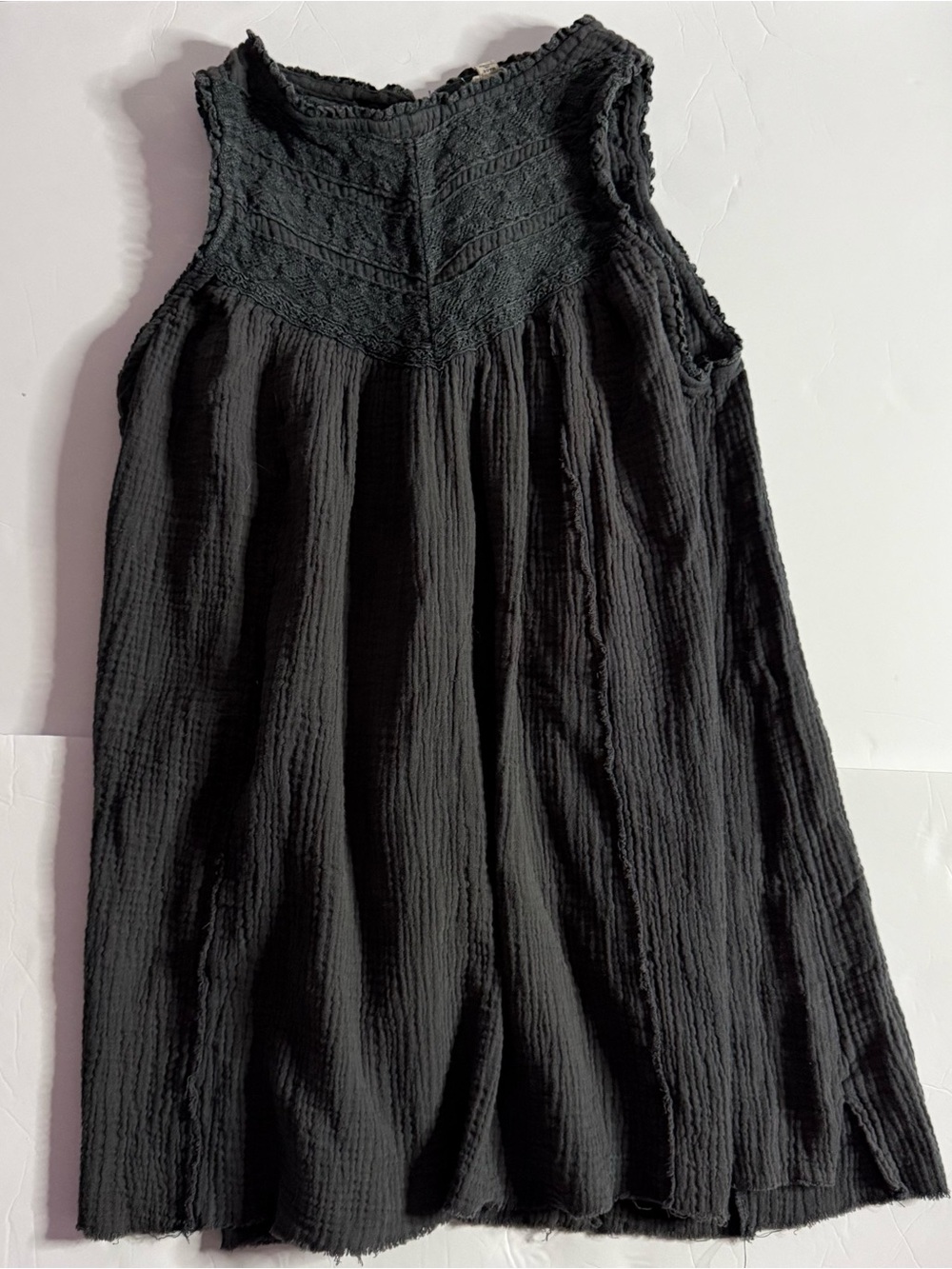 POL Tunic Bohemian Victorian sleeveless Lace detailed charcoal Gray Sz Small -LG